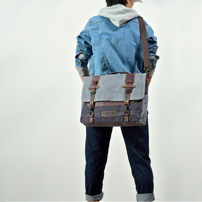 Bolsa Mensajero de Cuero Genuino y Lona Encerada Vintage para Hombre - Image 11