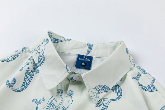Camisa Estampado Sirena Manga Corta Suelta para Hombre - Image 25