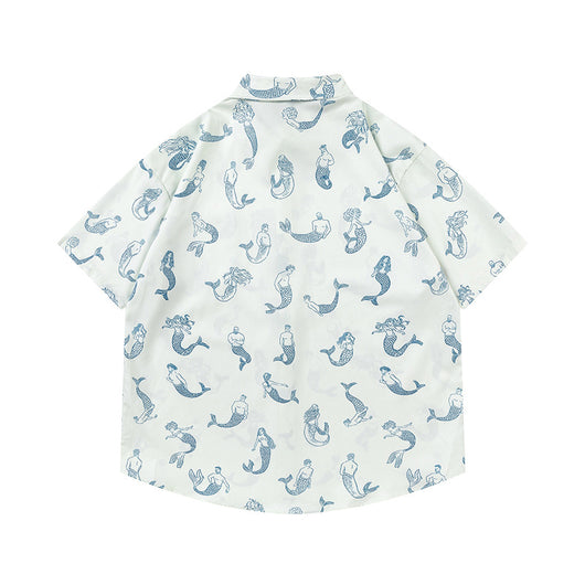 Camisa Estampado Sirena Manga Corta Suelta para Hombre - Image 29