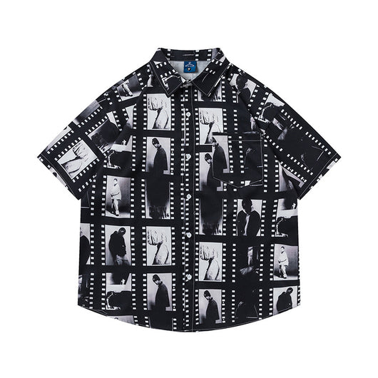 Camisa Suelta Estampado Video Tape para Hombre - Image 24
