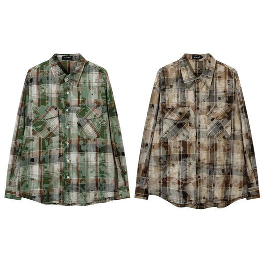 Camisa a Cuadros Suelta de Manga Larga para Hombre - Image 32