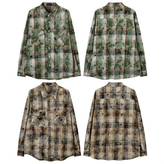 Camisa a Cuadros Suelta de Manga Larga para Hombre - Image 38