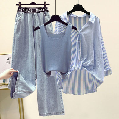 Conjunto de 3 Piezas: Camisa a Rayas, Blusa y Jeans Anchos - Image 19
