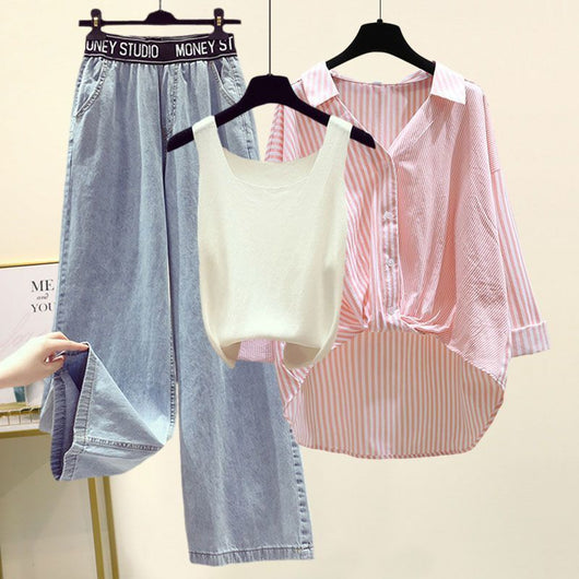 Conjunto de 3 Piezas: Camisa a Rayas, Blusa y Jeans Anchos - Image 21