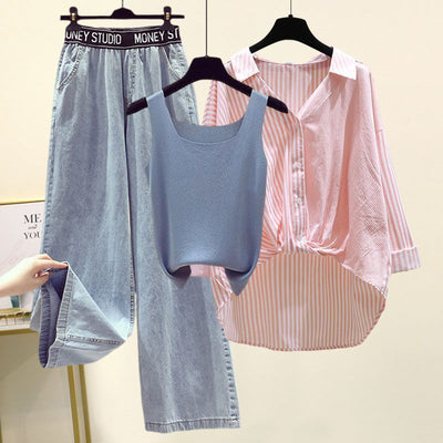 Conjunto de 3 Piezas: Camisa a Rayas, Blusa y Jeans Anchos - Image 22