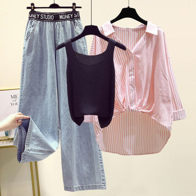 Conjunto de 3 Piezas: Camisa a Rayas, Blusa y Jeans Anchos - Image 23