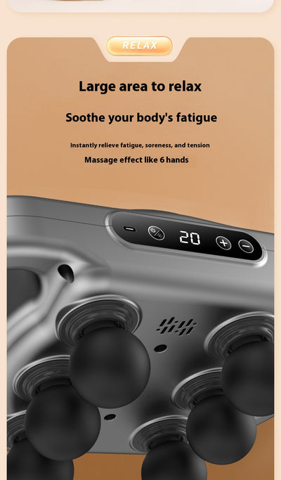 White six-head percussion muscle massager with LCD screen, 9-speed mode, and 20-speed intensity for deep tissue relaxation. - Image 29