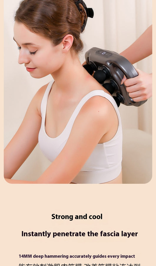 White six-head percussion muscle massager with LCD screen, 9-speed mode, and 20-speed intensity for deep tissue relaxation. - Image 42