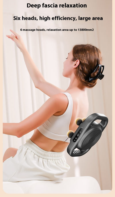White six-head percussion muscle massager with LCD screen, 9-speed mode, and 20-speed intensity for deep tissue relaxation. - Image 45