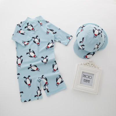 Traje de Baño Infantil Protección Solar Manga Larga con Gorro Pingüino - Image 13