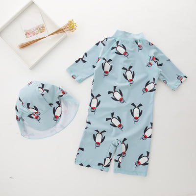 Traje de Baño Infantil Protección Solar Manga Larga con Gorro Pingüino - Image 16