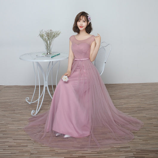 Vestido Largo para Damas de Honor en Cameo Brown - Malla y Satén Cómodo - Image 38