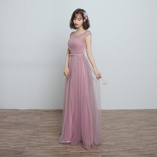 Vestido Largo para Damas de Honor en Cameo Brown - Malla y Satén Cómodo - Image 43