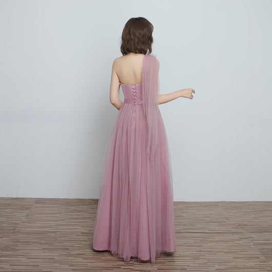 Vestido Largo para Damas de Honor en Cameo Brown - Malla y Satén Cómodo - Image 48