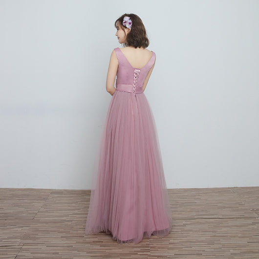 Vestido Largo para Damas de Honor en Cameo Brown - Malla y Satén Cómodo - Image 53