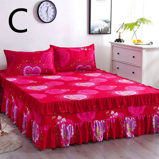 Juego de Cama Princesa Coreana de Tres Piezas con Cubrecama y Volante Acolchado - Image 19