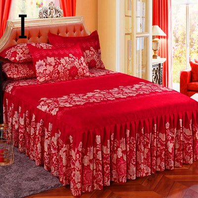 Juego de Cama Princesa Coreana de Tres Piezas con Cubrecama y Volante Acolchado - Image 24