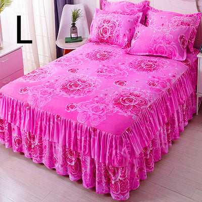 Juego de Cama Princesa Coreana de Tres Piezas con Cubrecama y Volante Acolchado - Image 28
