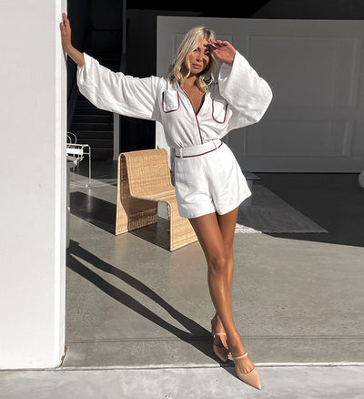 Conjunto de Blusa y Shorts de Algodón Blanco con Detalles en Contraste - Image 8