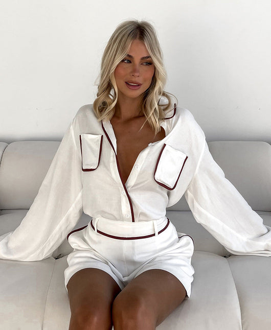Conjunto de Blusa y Shorts de Algodón Blanco con Detalles en Contraste - Image 11