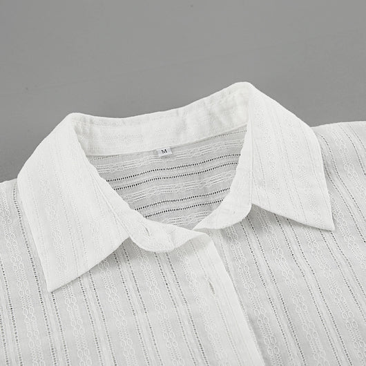 Conjunto de Blusa y Short Jacquard a Rayas Blancas para Mujer - Image 13