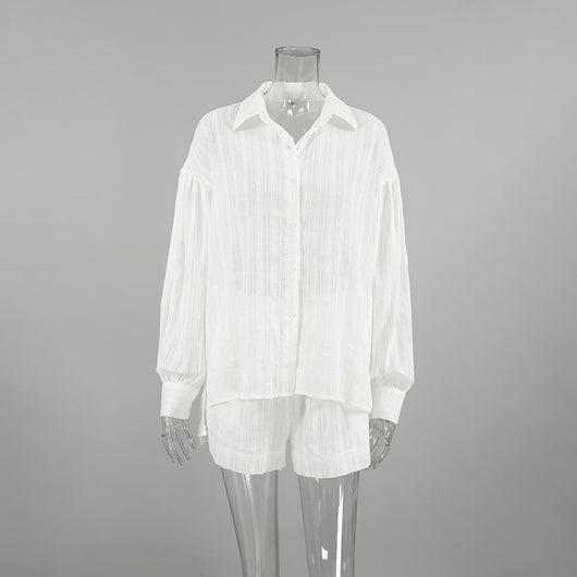 Conjunto de Blusa y Short Jacquard a Rayas Blancas para Mujer - Image 16