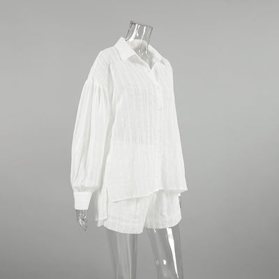 Conjunto de Blusa y Short Jacquard a Rayas Blancas para Mujer - Image 20