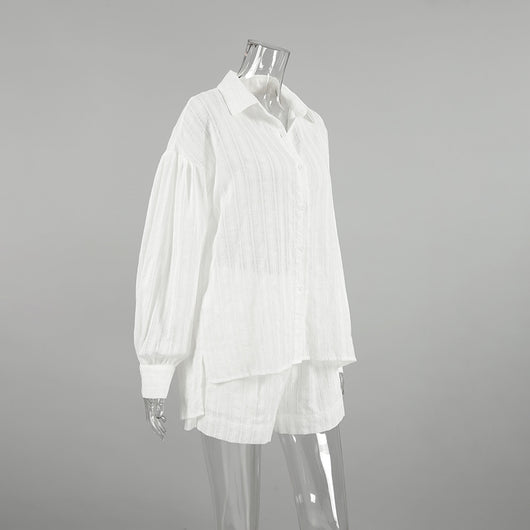 Conjunto de Blusa y Short Jacquard a Rayas Blancas para Mujer - Image 20