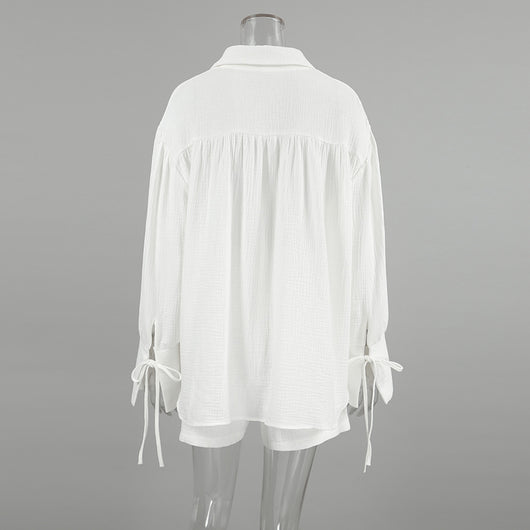 Conjunto de Dos Piezas: Blusa y Shorts de Algodón con Textura Arrugada - Image 7