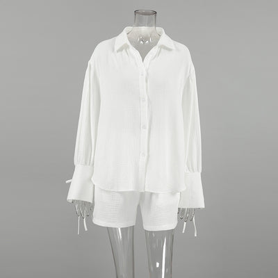 Conjunto de Dos Piezas: Blusa y Shorts de Algodón con Textura Arrugada - Image 8