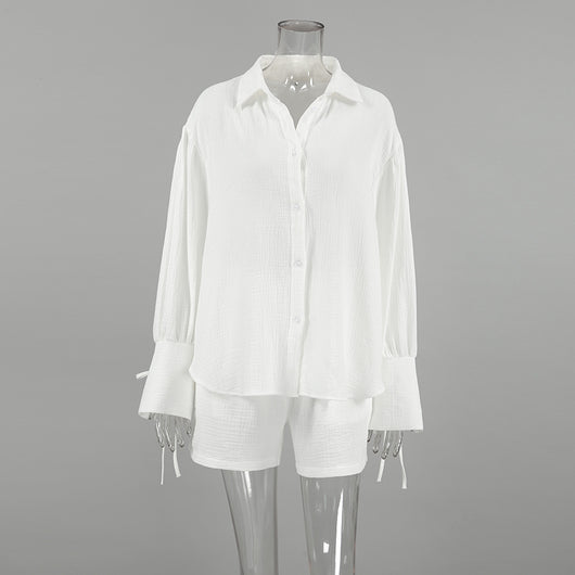 Conjunto de Dos Piezas: Blusa y Shorts de Algodón con Textura Arrugada - Image 8