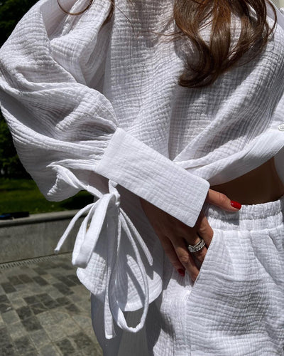 Conjunto de Dos Piezas: Blusa y Shorts de Algodón con Textura Arrugada - Image 15