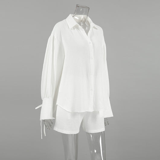 Conjunto de Dos Piezas: Blusa y Shorts de Algodón con Textura Arrugada - Image 16
