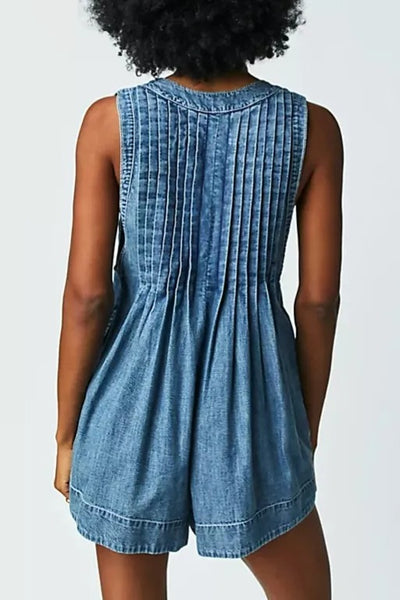 Mono Corto Denim Sin Mangas Cuello en V con Bolsillos - Estilo Playero Verano - Image 13