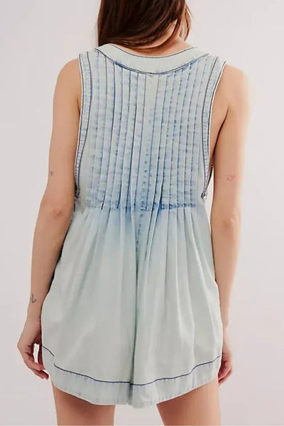 Mono Corto Denim Sin Mangas Cuello en V con Bolsillos - Estilo Playero Verano - Image 15