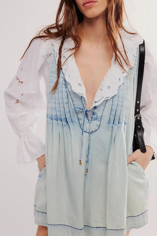Mono Corto Denim Sin Mangas Cuello en V con Bolsillos - Estilo Playero Verano - Image 18
