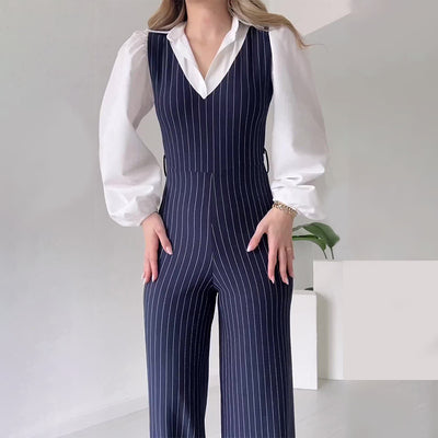 Jumpsuit de Cintura Alta con Contraste de Colores y Rayas - Image 7