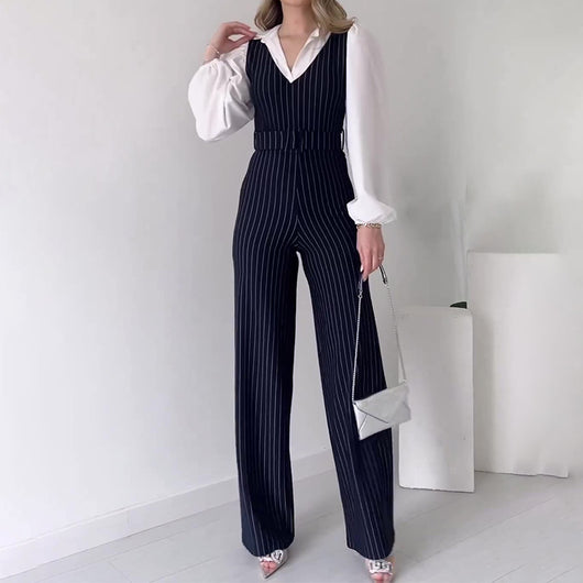 Jumpsuit de Cintura Alta con Contraste de Colores y Rayas - Image 8