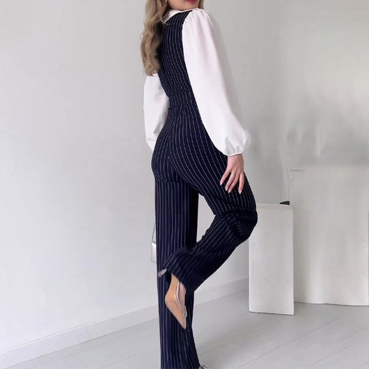 Jumpsuit de Cintura Alta con Contraste de Colores y Rayas - Image 9