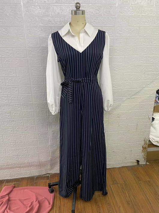 Jumpsuit de Cintura Alta con Contraste de Colores y Rayas - Image 10
