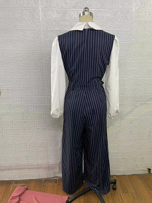 Jumpsuit de Cintura Alta con Contraste de Colores y Rayas - Image 12