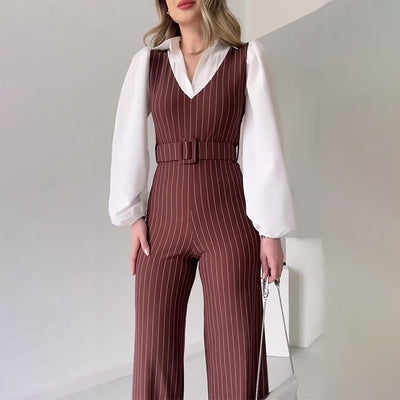 Jumpsuit de Cintura Alta con Contraste de Colores y Rayas - Image 13