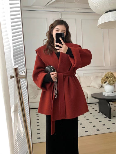 Abrigo Coreano de Cachemira Reversible con Capucha para Mujer - Image 21