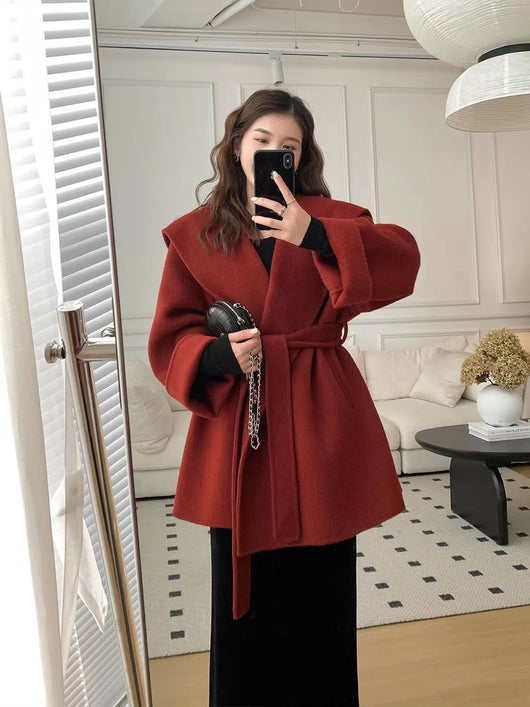 Abrigo Coreano de Cachemira Reversible con Capucha para Mujer - Image 21