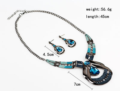 Conjunto de Joyas Vintage Azul Óleo - Collar Gota de Agua con Aretes y Cadena de Clavícula - Image 6