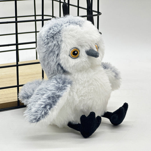 Interactive plush bird cat toy with brown and white fur, flapping wings, and a small tabby kitten observing. - Image 17