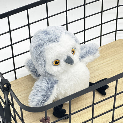 Interactive plush bird cat toy with brown and white fur, flapping wings, and a small tabby kitten observing. - Image 21