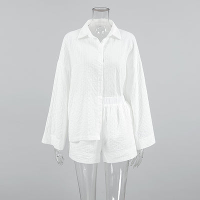 Conjunto Dos Piezas Mujer: Camisa Jacquard Blanca y Shorts - Estilo Street Fashion - Image 7