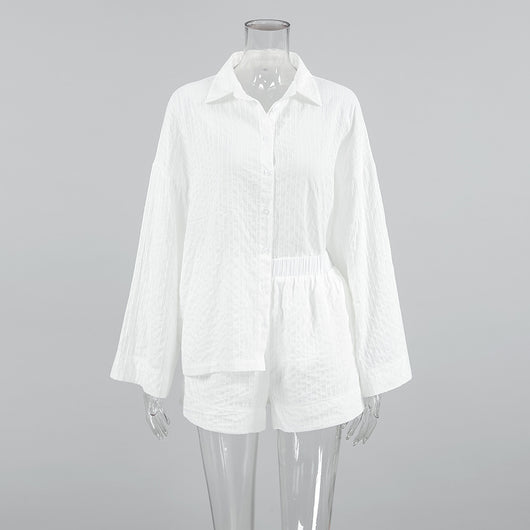 Conjunto Dos Piezas Mujer: Camisa Jacquard Blanca y Shorts - Estilo Street Fashion - Image 7