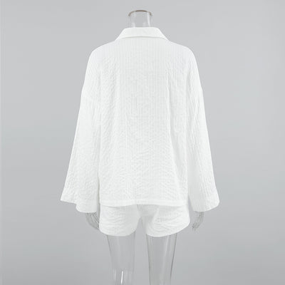 Conjunto Dos Piezas Mujer: Camisa Jacquard Blanca y Shorts - Estilo Street Fashion - Image 8